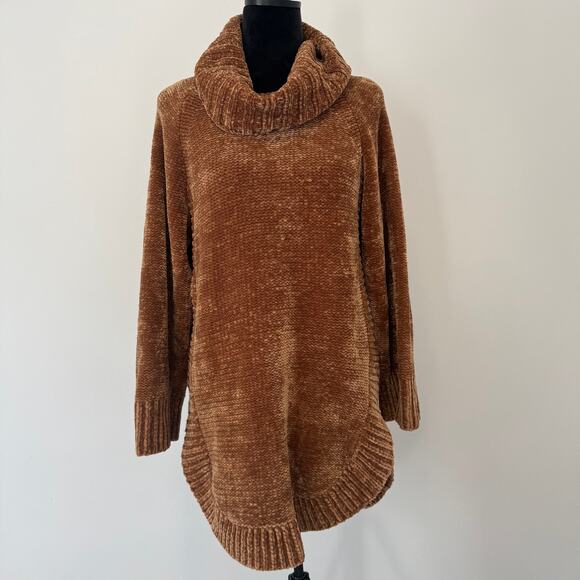 Anthropologie Moth Belinda Chenille Cowl Turtleneck Brown Sweater Tunic Size Sm - Picture 1 of 10
